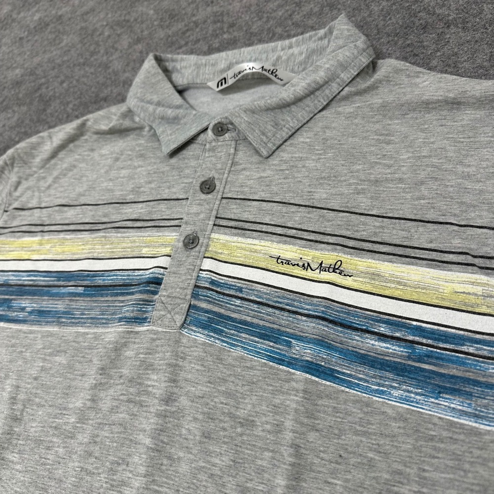 TravisMathew Polo Shirt Mens Large Gray Striped Golf Short Sleeve Modal Blend